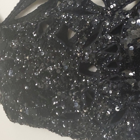 Alyce Designs Vintage Dress Formal Beaded Sequins Black Multicolor opened back 6 - Picture 5 of 12